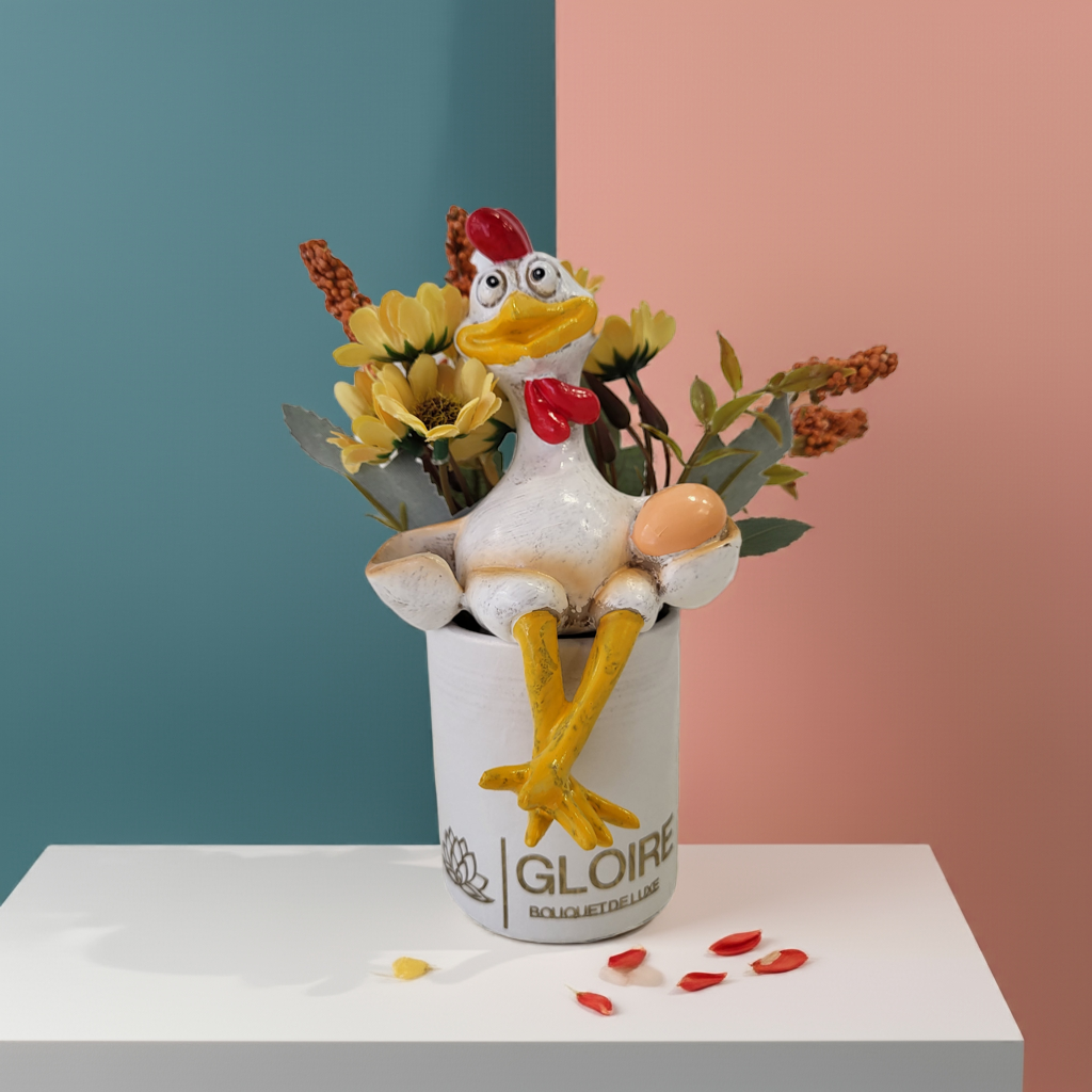 Cocotte du Printemps – μπουκέτο σαπουνιών με διακοσμητική κότα και χαμομήλι σε λευκό κουτί Gloire De Luxe