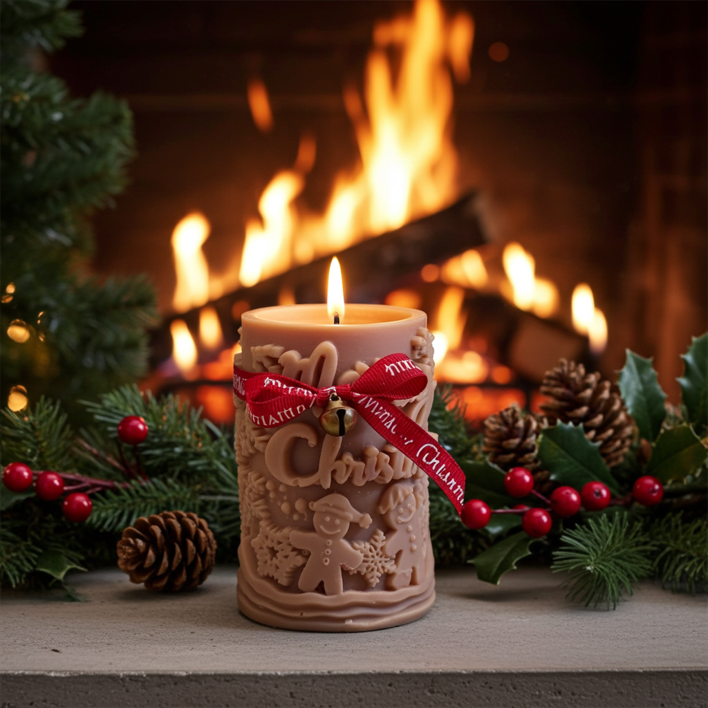 🎄 Χειροποίητο Κερί Σόγιας “Merry Christmas” – Άρωμα Μελομακάρονο