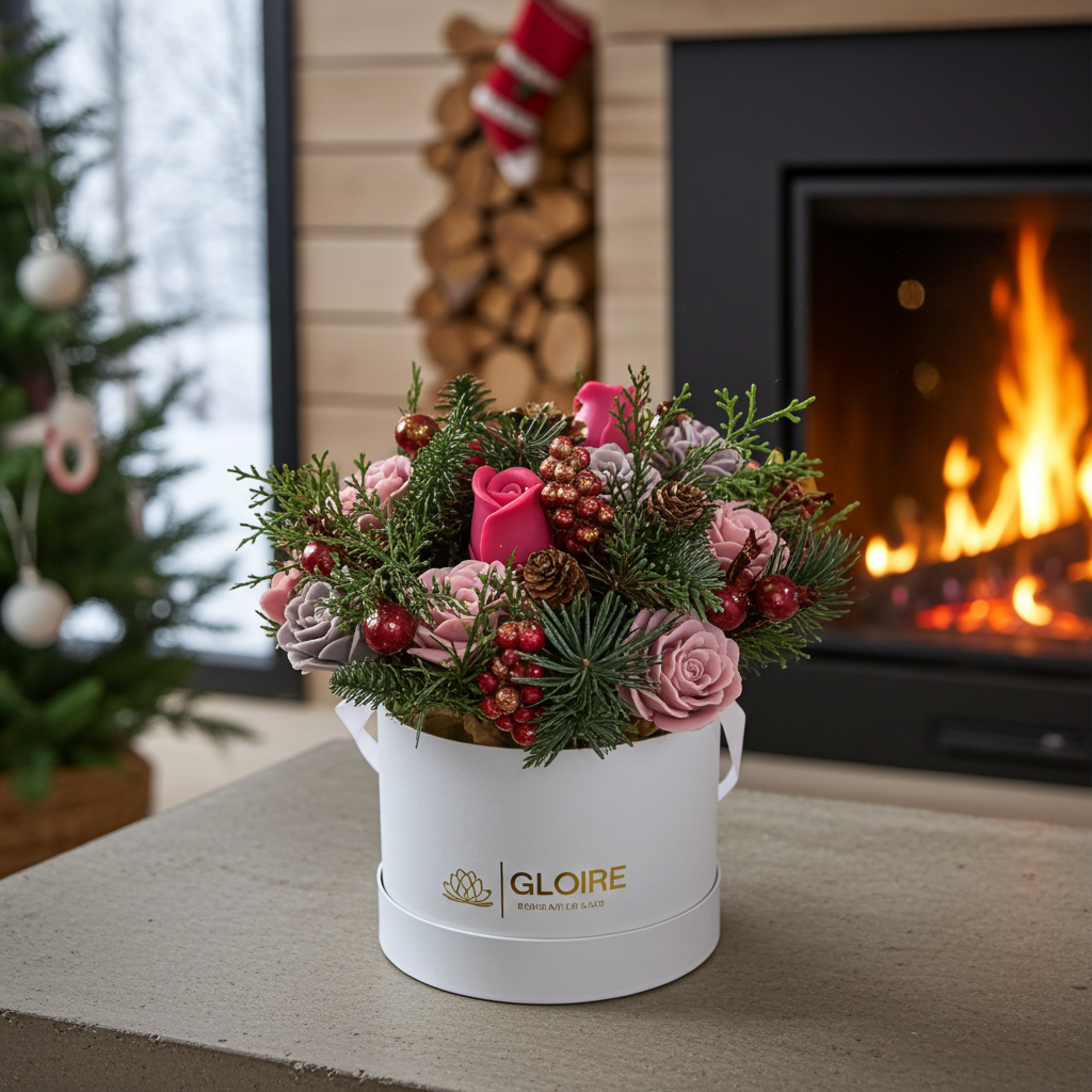 Εορταστική σύνθεση σαπουνιών σε κουτί πολυτελείας – ιδανική για χριστουγεννιάτικα δώρα.