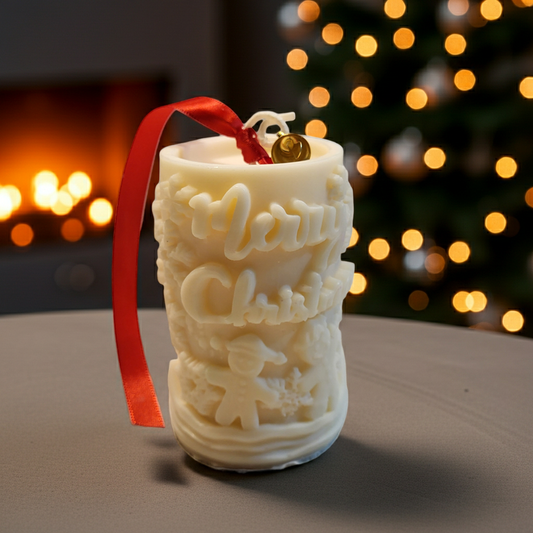 🎄 Χειροποίητο Κερί Σόγιας “Merry Christmas” – Άρωμα Μελομακάρονο