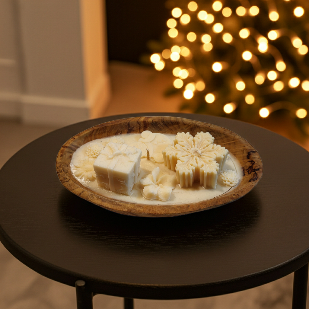 Luxury κερί σόγιας σε ξύλινο δοχείο για είδη δώρων και cozy διακόσμηση.