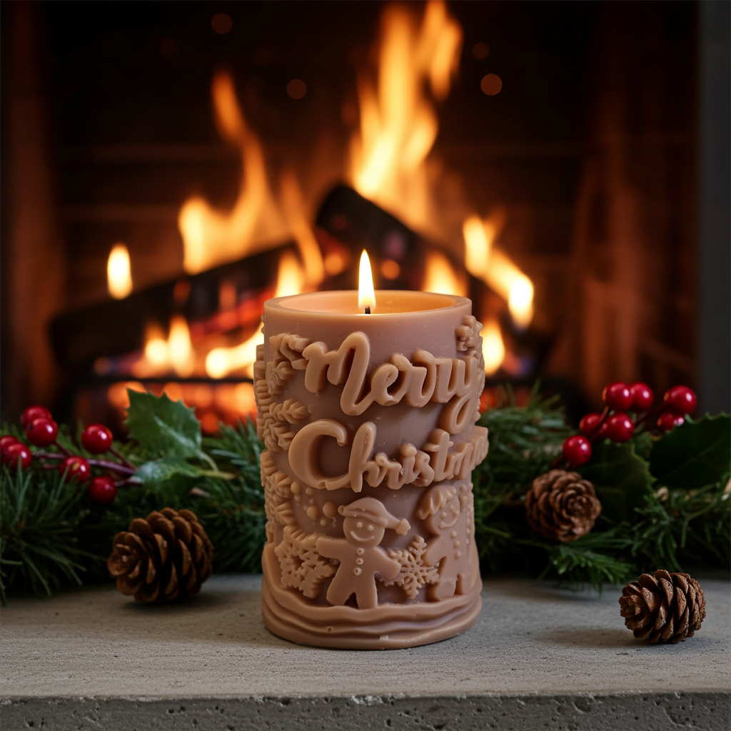 🎄 Χειροποίητο Κερί Σόγιας “Merry Christmas” – Άρωμα Μελομακάρονο