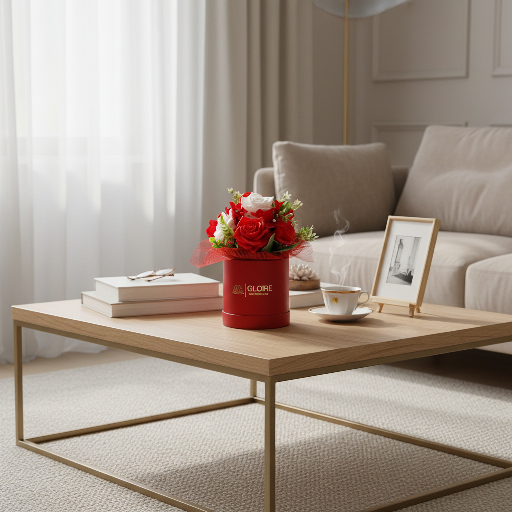 Premium μπουκέτο σαπουνιού σε elegant coffee table, sophisticated home setting
