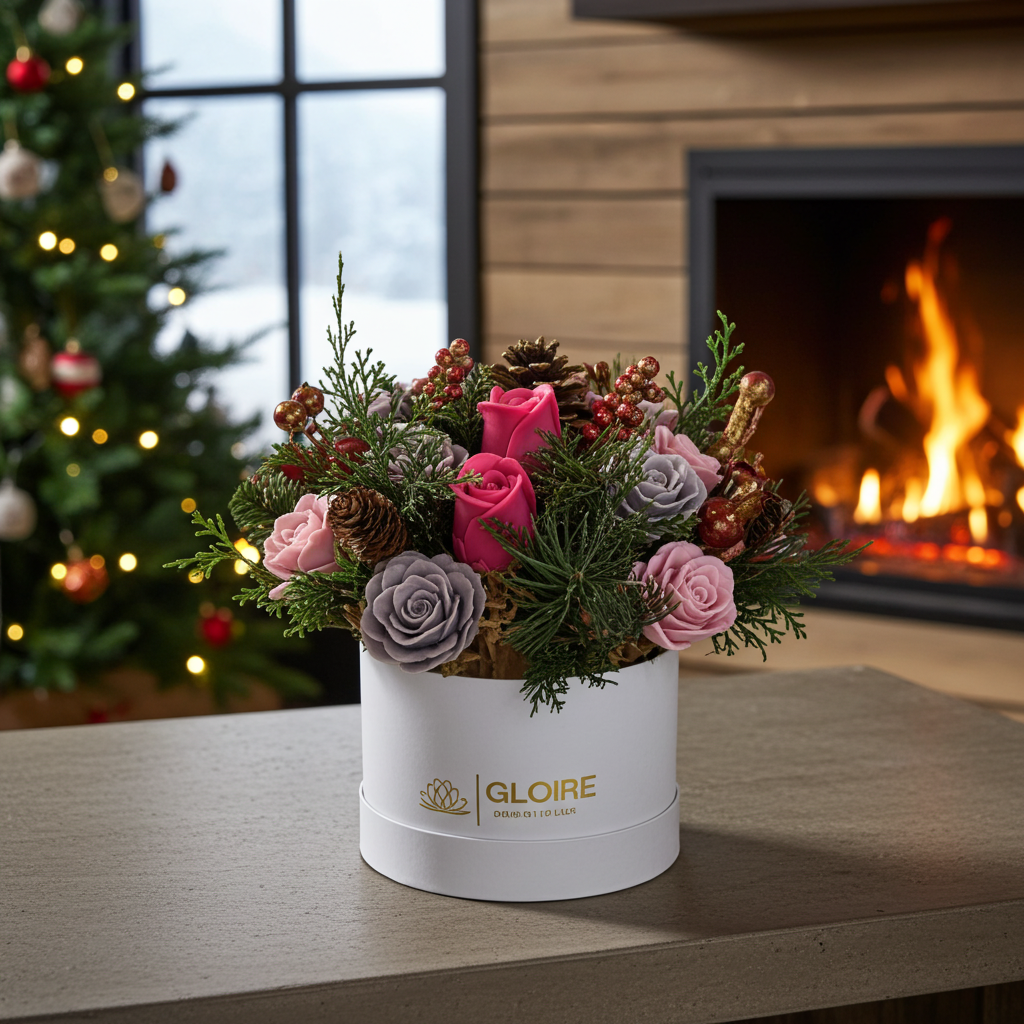 Εορταστική σύνθεση σαπουνιών σε κουτί πολυτελείας – ιδανική για χριστουγεννιάτικα δώρα.